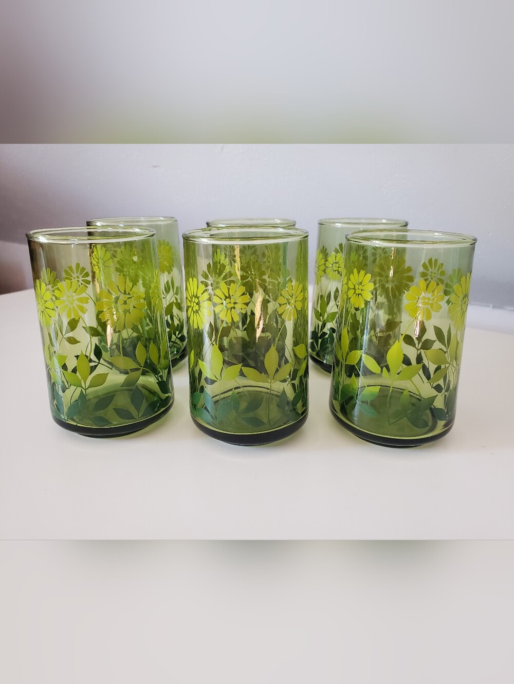 Vintage Libbey Ombre Floral Tumblers Set of 6 Daisy Glasses Gradient Glassware